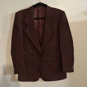 Vintage Alcott & Andrews burgundy and black check wool blend blazer size medium